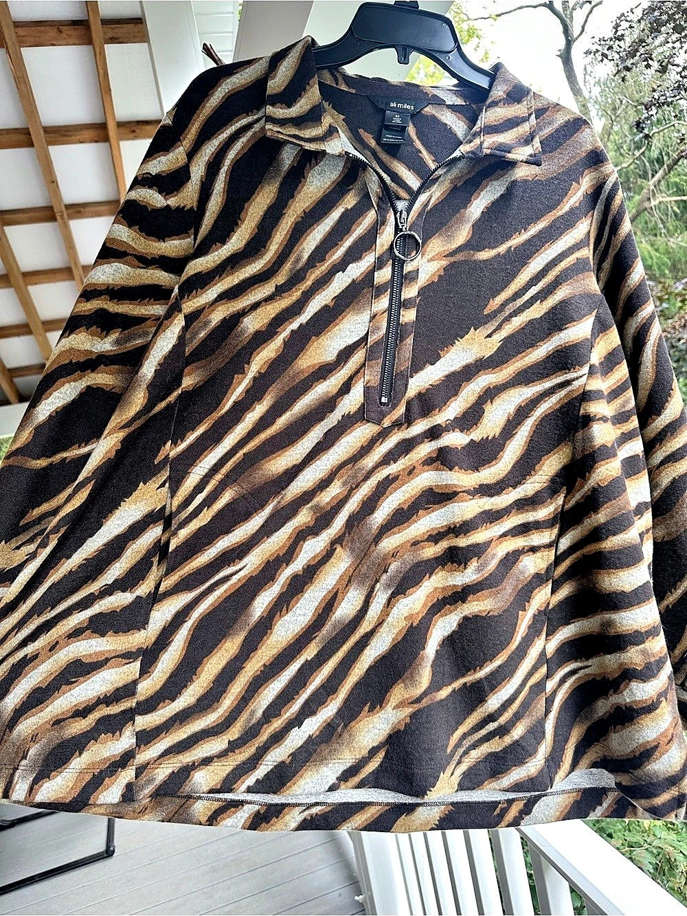 Ali Miles Animal Print Half-Zip Tunic Brown & Black Size 2X